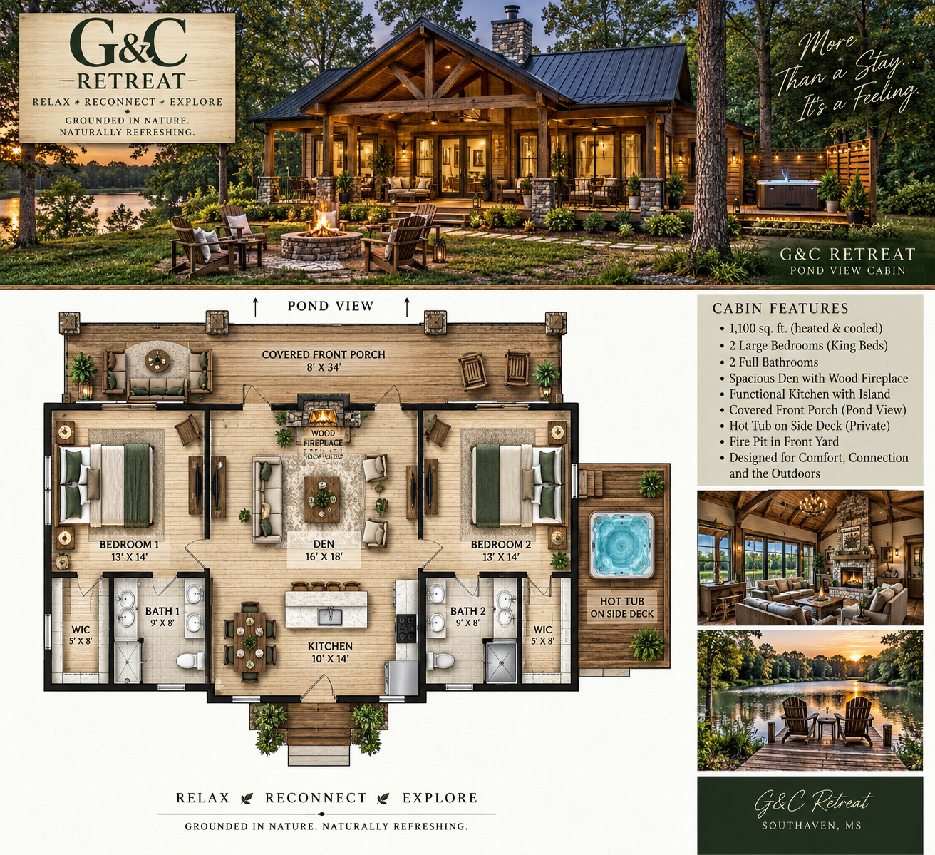 G&C Retreat proposed cabin floor plan and concept board